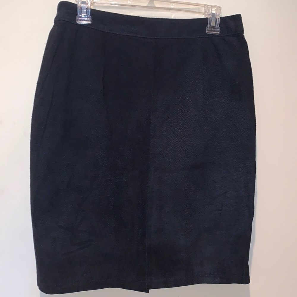 Vintage Genuine Leather Pencil Skirt Black Back Snaps Short Labeled Size 13/14
